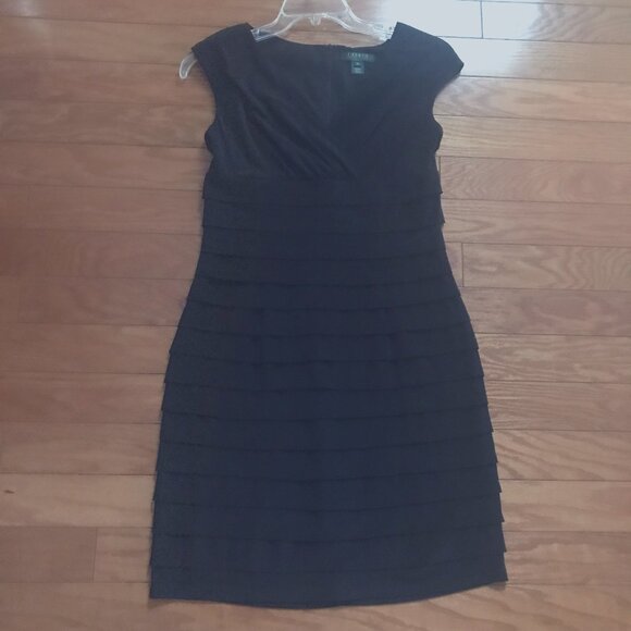 RALPH LAUREN GREEN LABEL : BLACK CAP SLEEVE LAYERED COCTAIL DRESS SIZE 10 - Picture 3 of 5